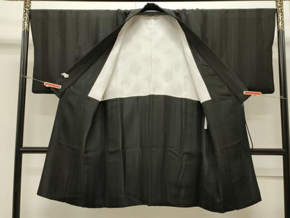 平和屋着物＃道中着　間道　黒地　ロング丈　正絹　逸品　CAAW4998dy