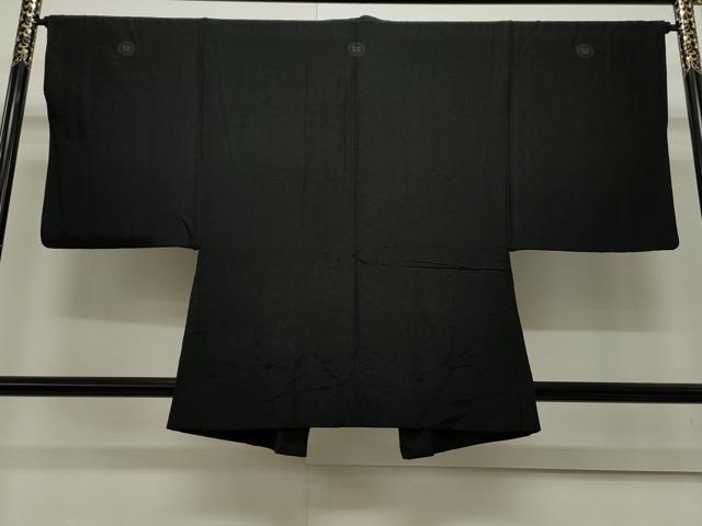平和屋着物∞男性　紋付羽織　紬地　黒地　正絹　逸品　CAAW5001dy
