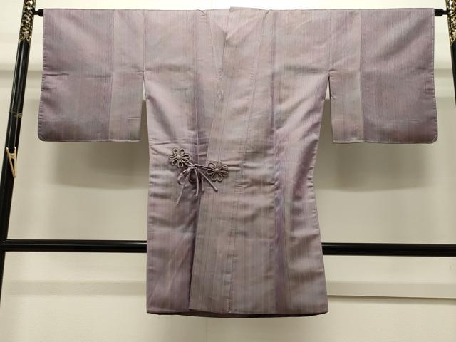 平和屋着物＃道中着　お召地　縞　ロング丈　正絹　逸品　未使用　CAAW5003dy
