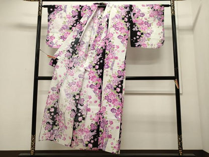平和屋着物∴夏物 女の子 綿紅梅 浴衣 草花文 綿 逸品 CAAW5012dy