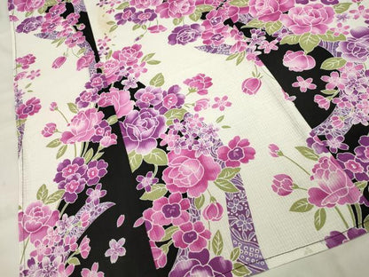 平和屋着物∴夏物 女の子 綿紅梅 浴衣 草花文 綿 逸品 CAAW5012dy