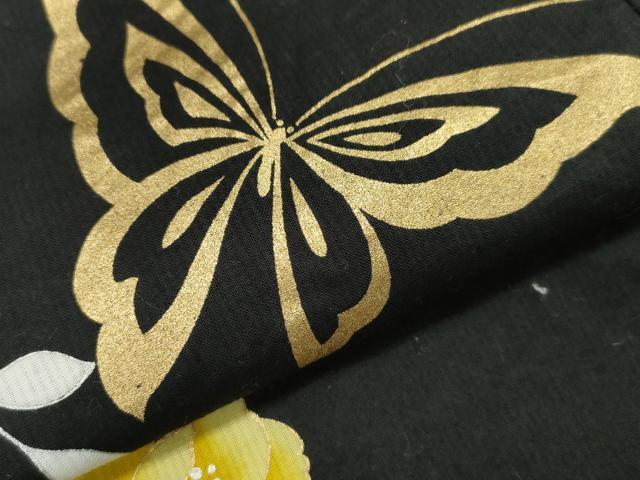 平和屋着物∴夏物　世界的ファッションデザイナー　山本寛斎　kansaiブランド　浴衣　花蝶文　黒地　金銀彩　綿　CAAW5013dy