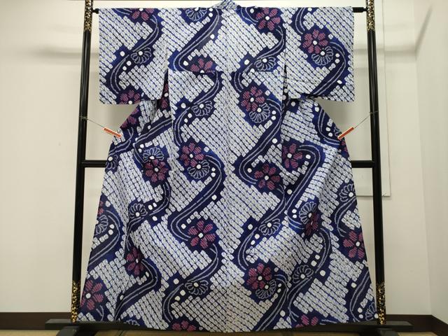 平和屋着物∴夏物 浴衣 有松鳴海絞り 流水舞花文 綿 逸品 CAAW5015dy