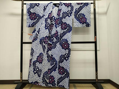 平和屋着物∴夏物 浴衣 有松鳴海絞り 流水舞花文 綿 逸品 CAAW5015dy