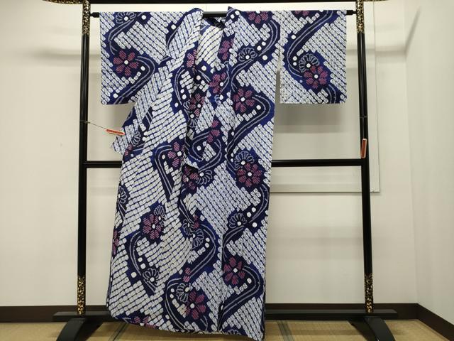 平和屋着物∴夏物 浴衣 有松鳴海絞り 流水舞花文 綿 逸品 CAAW5015dy