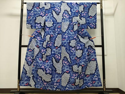 平和屋着物∴夏物 浴衣 有松鳴海絞り 菖蒲 綿 逸品 CAAW5016dy