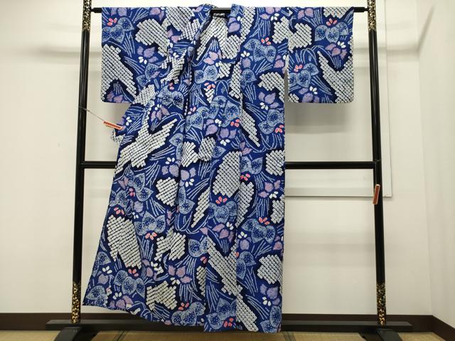 平和屋着物∴夏物 浴衣 有松鳴海絞り 菖蒲 綿 逸品 CAAW5016dy