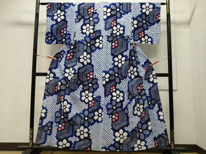 平和屋着物∴夏物 浴衣 有松鳴海絞り 舞花文 綿 逸品 CAAW5018dy