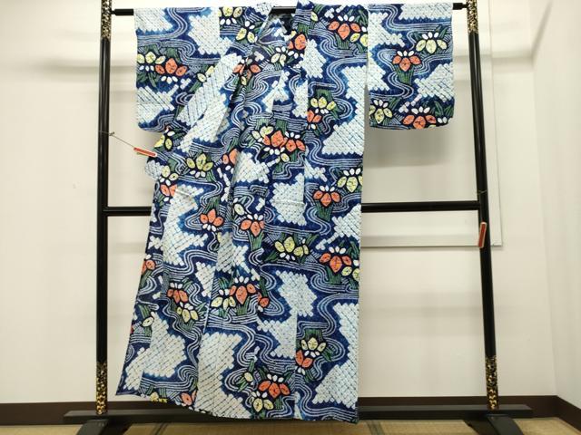 平和屋着物∴夏物 浴衣 有松鳴海絞り 流水花文 綿 逸品 CAAW5022dy