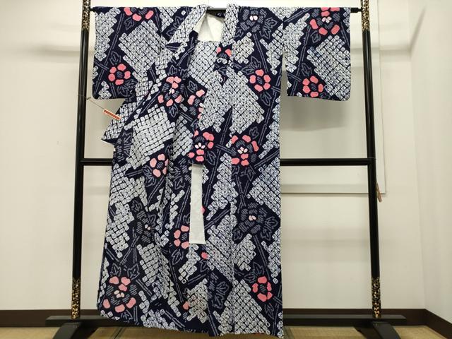 平和屋着物∴夏物 浴衣 有松鳴海絞り 草花文 綿 逸品 CAAW5030dy