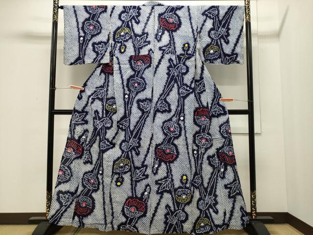 平和屋着物∴夏物 浴衣 有松鳴海絞り 枝花文 綿 逸品 CAAW5033dy