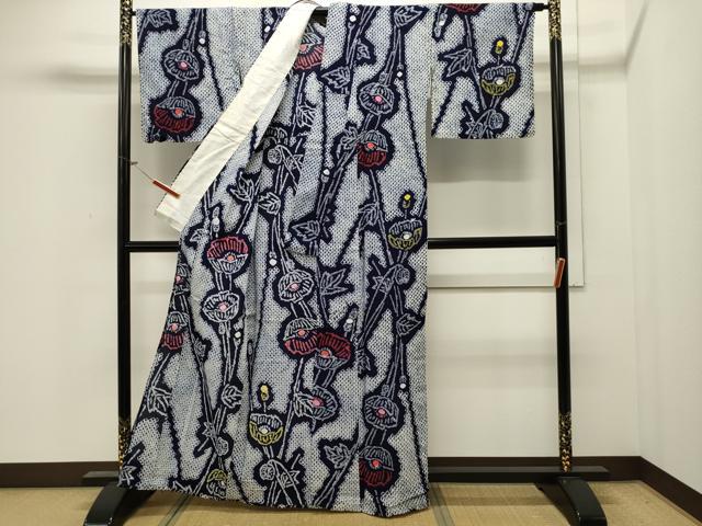 平和屋着物∴夏物 浴衣 有松鳴海絞り 枝花文 綿 逸品 CAAW5033dy