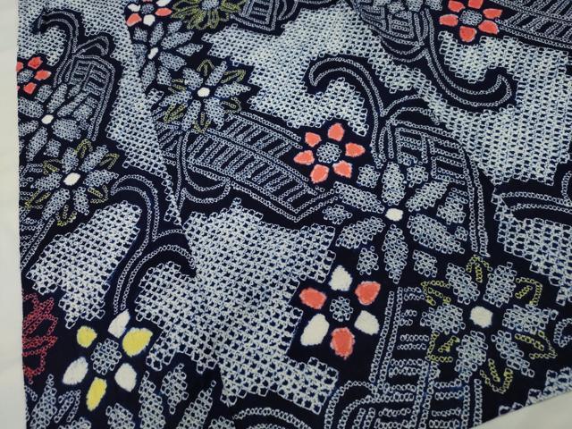 平和屋着物∴夏物 浴衣 有松鳴海絞り 絵巻花唐草文 綿 逸品 CAAW5035dy