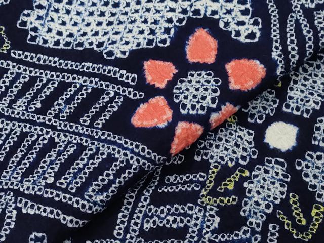 平和屋着物∴夏物 浴衣 有松鳴海絞り 絵巻花唐草文 綿 逸品 CAAW5035dy
