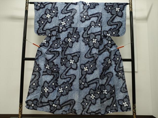 平和屋着物∴夏物 浴衣 有松鳴海絞り 流水舞花文 綿 逸品 未使用 CAAW5049dy