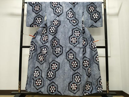 平和屋着物∴夏物 浴衣 有松鳴海絞り 亀甲花文 綿 逸品 CAAW5053dy