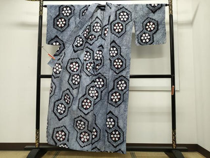 平和屋着物∴夏物 浴衣 有松鳴海絞り 亀甲花文 綿 逸品 CAAW5053dy