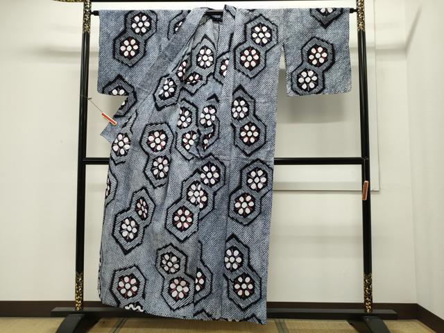 平和屋着物∴夏物 浴衣 有松鳴海絞り 亀甲花文 綿 逸品 CAAW5053dy