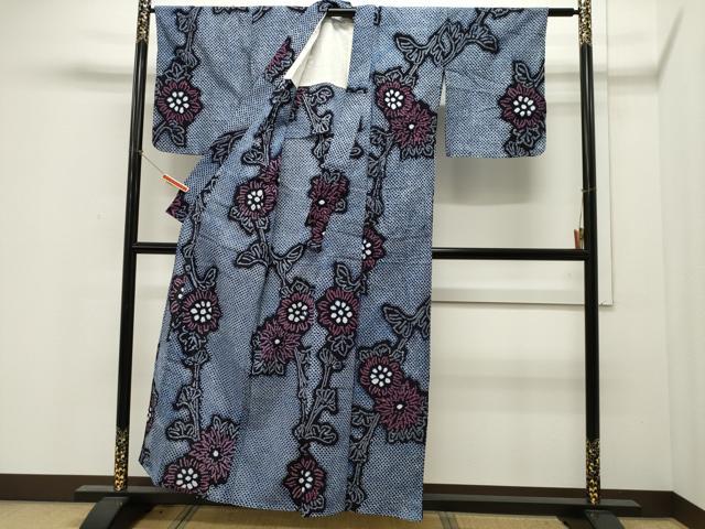 平和屋着物∴夏物 浴衣 有松鳴海絞り 枝花文 綿 逸品 CAAW5054dy