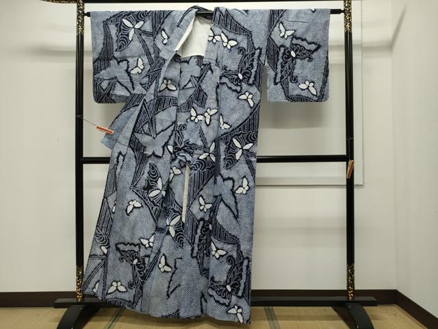 平和屋着物∴夏物 浴衣 有松鳴海絞り 舞蝶文 綿 逸品 CAAW5056dy