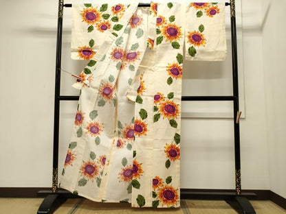 平和屋着物∴夏物 綿紅梅 浴衣 向日葵 綿 逸品 CAAW5061dy