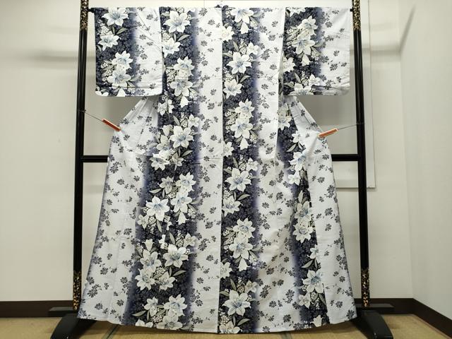 平和屋着物∴夏物 綿紅梅 浴衣 百合 金彩 綿 逸品 CAAW5064dy