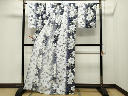 平和屋着物∴夏物 綿紅梅 浴衣 百合 金彩 綿 逸品 CAAW5064dy