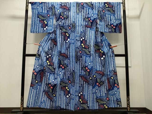 平和屋着物∴夏物 浴衣 有松鳴海絞り 舞蝶文 綿 逸品 CAAW5075dy