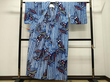 平和屋着物∴夏物 浴衣 有松鳴海絞り 舞蝶文 綿 逸品 CAAW5075dy