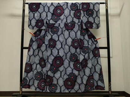 平和屋着物∴夏物 浴衣 有松鳴海絞り 亀甲花文 綿 逸品 CAAW5079dy