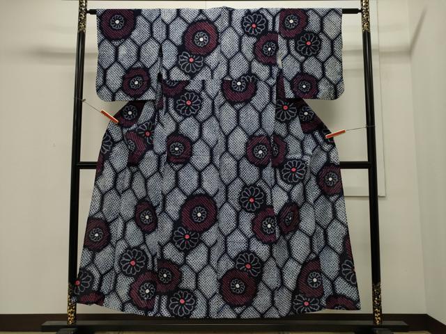 平和屋着物∴夏物 浴衣 有松鳴海絞り 亀甲花文 綿 逸品 CAAW5079dy
