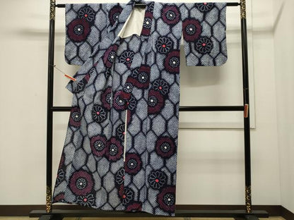 平和屋着物∴夏物 浴衣 有松鳴海絞り 亀甲花文 綿 逸品 CAAW5079dy