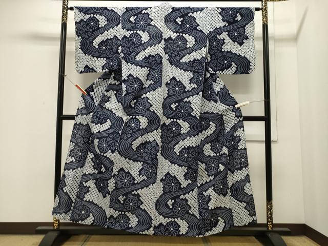 平和屋着物∴夏物 浴衣 有松鳴海絞り 流水花文 綿 逸品 CAAW5080dy