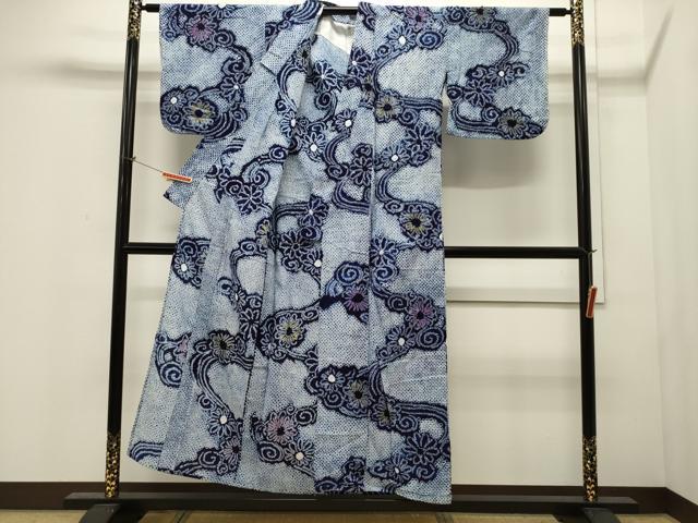 平和屋着物∴夏物 浴衣 有松鳴海絞り 流水草花文 綿 逸品 CAAW5082dy