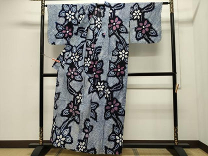 平和屋着物∴夏物 浴衣 有松鳴海絞り 草花文 綿 逸品 CAAW5084dy