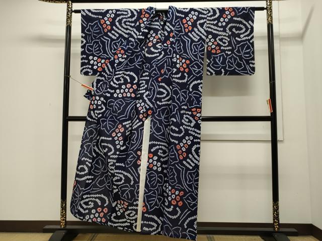 平和屋着物∴夏物 浴衣 有松鳴海絞り 草木文 綿 逸品 CAAW5087dy