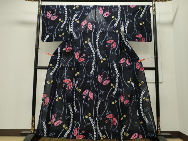 平和屋着物∴夏物 浴衣 有松鳴海絞り 舞蝶文 綿 逸品 CAAW5091dy