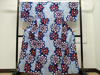 平和屋着物∴夏物　浴衣　有松鳴海絞り　花繋ぎ文　綿　逸品　CAAW5094dy