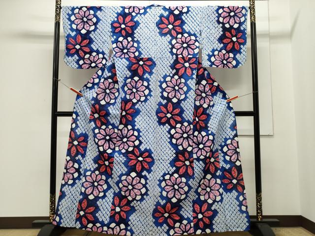 平和屋着物∴夏物　浴衣　有松鳴海絞り　花繋ぎ文　綿　逸品　CAAW5094dy