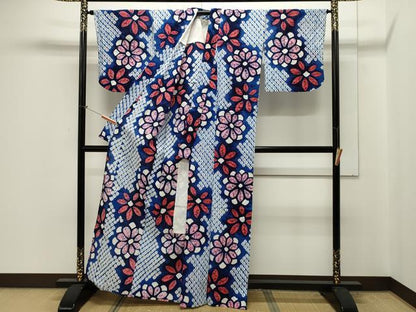 平和屋着物∴夏物　浴衣　有松鳴海絞り　花繋ぎ文　綿　逸品　CAAW5094dy