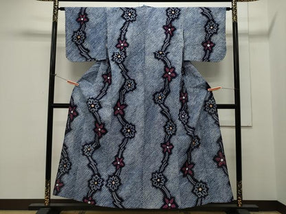 平和屋着物∴夏物 浴衣 有松鳴海絞り 花繋ぎ文 綿 逸品 未使用 CAAW5114dy