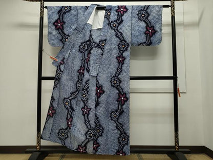 平和屋着物∴夏物 浴衣 有松鳴海絞り 花繋ぎ文 綿 逸品 未使用 CAAW5114dy