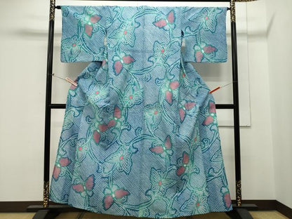 平和屋着物∴夏物　浴衣　有松鳴海絞り　舞蝶文　綿　逸品　CAAW5119dy