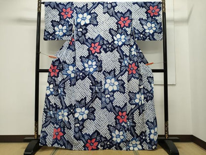 平和屋着物∴夏物 浴衣 有松鳴海絞り 枝花文 綿 逸品 CAAW5123dy