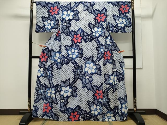 平和屋着物∴夏物 浴衣 有松鳴海絞り 枝花文 綿 逸品 CAAW5123dy