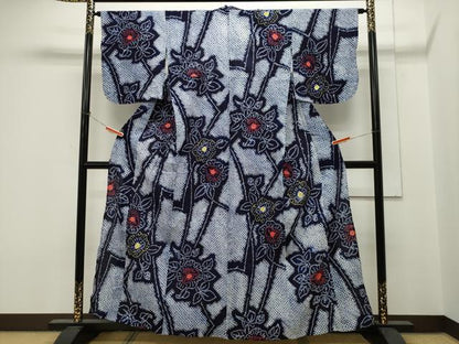 平和屋着物∴夏物 浴衣 有松鳴海絞り 草花文 綿 逸品 CAAW5127dy