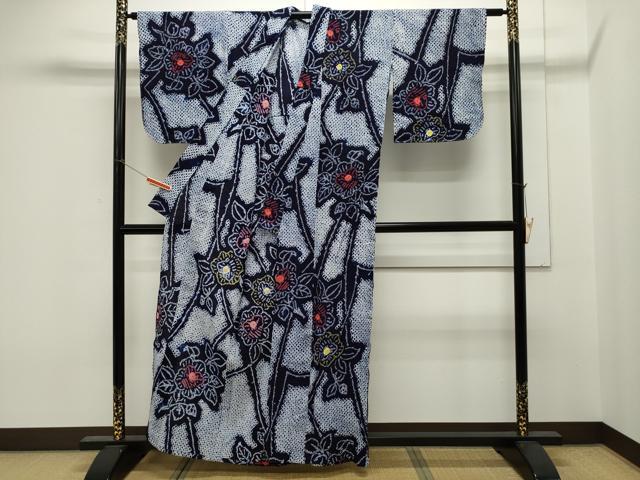平和屋着物∴夏物 浴衣 有松鳴海絞り 草花文 綿 逸品 CAAW5127dy