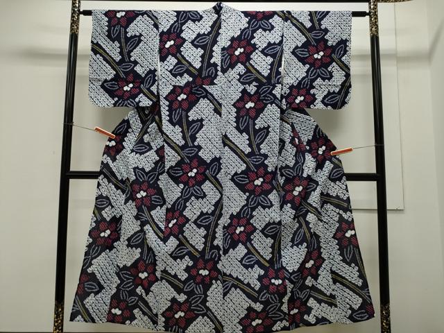 平和屋着物∴夏物 浴衣 有松鳴海絞り 枝花文 綿 逸品 CAAW5128dy