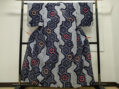 平和屋着物∴夏物 浴衣 有松鳴海絞り 亀甲花文 綿 逸品 CAAW5129dy