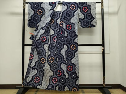 平和屋着物∴夏物 浴衣 有松鳴海絞り 亀甲花文 綿 逸品 CAAW5129dy